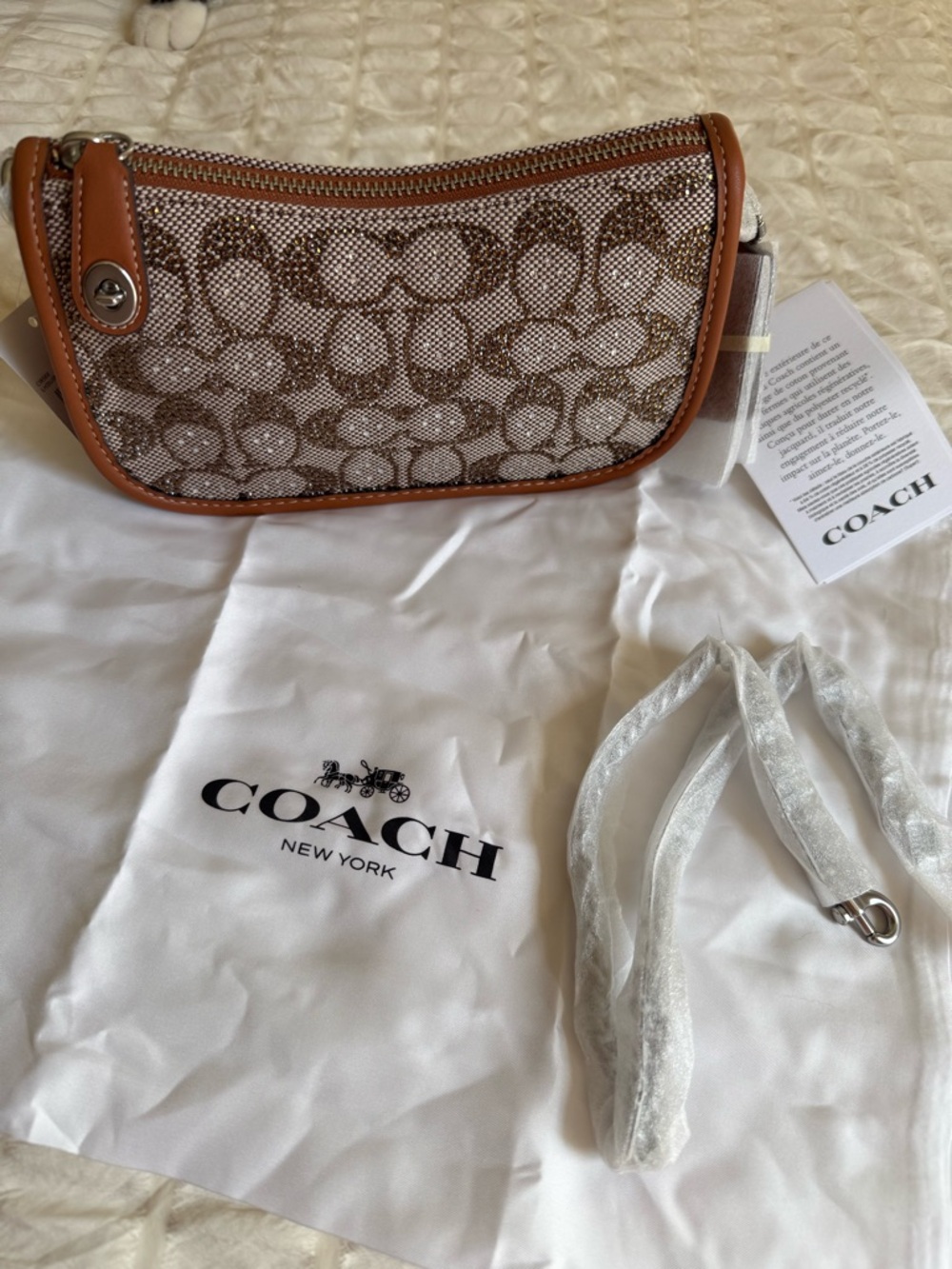 SOLD ✨Coach Mini Shoulder Bag in Khaki Signature Canvas with Chestnut Trim